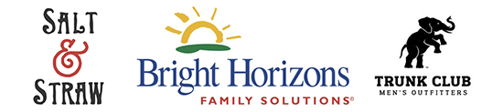 Logos for Salt & Straw, Bright Horizons Family Solutions, and Trunk Club Men's Outfitters