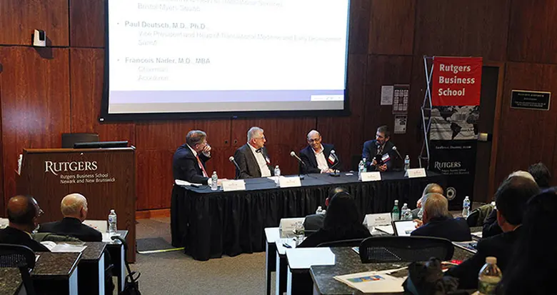 Three executives from the pharmaceutical industry participated in a panel discussion moderated by Richard Bagger, executive vice president for Corporate Affairs and Market Access at Celgene.