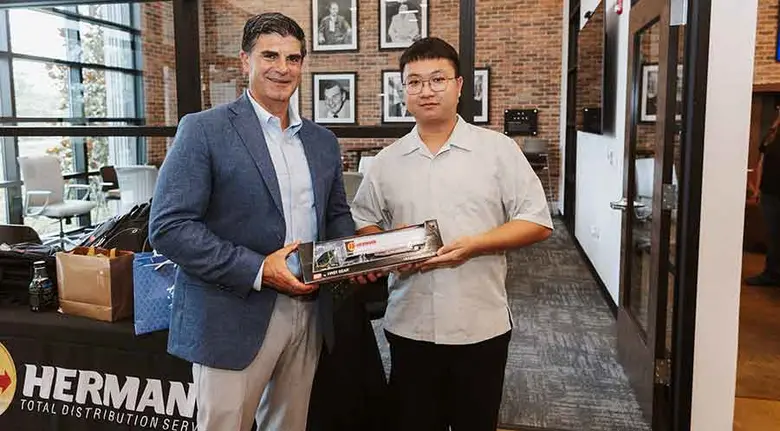 Jeffrey Hermann stands with Li-kai (Gino) Lin, one of the students from Taiwan.