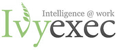 Ivyexec logo 'Intellgence @ work' and the 'v' in 'Ivy' is ilustrated as a vine