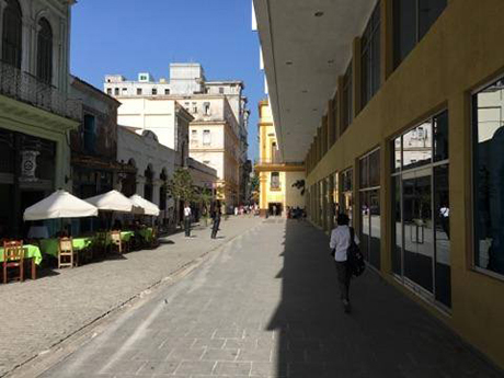 A person walking down a street