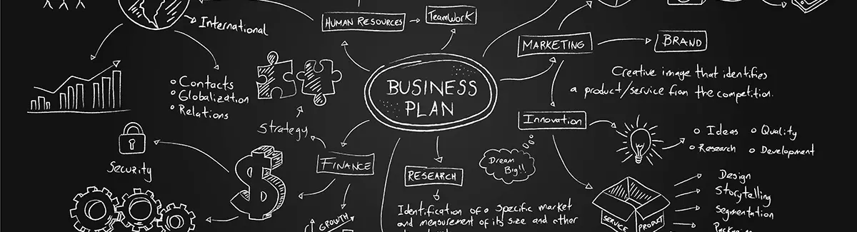 image of business plan map on written on a blackboard
