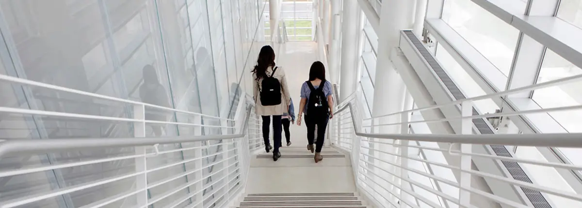 Students walking down stairs