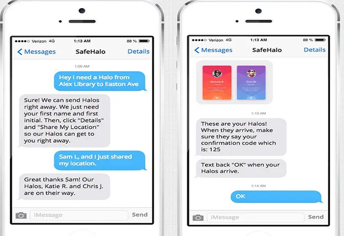 Students can text a request for "Halos" to accompany them home.