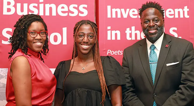 Leaders of Rutgers Business School's Office of Inclusion, Diversity, Equity and Access stand with B-STAR alumna Tiffiany Bennett.