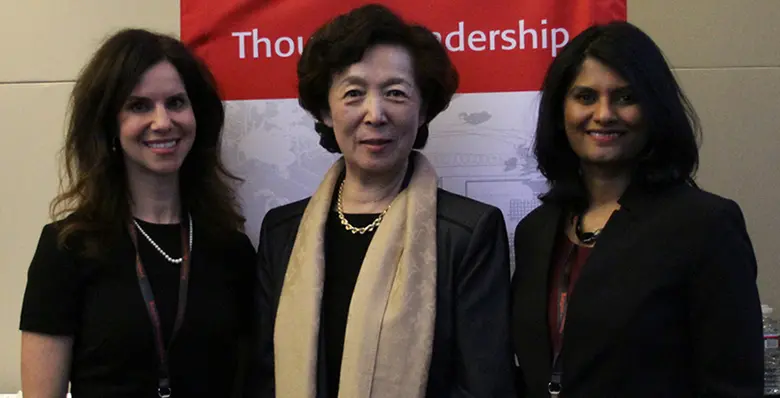 The founders of the Center for Women in Business pose with Dean Lei Lei.