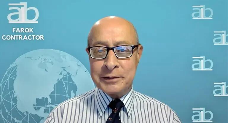 A screen shot of Professor Farok Contractor giving his keynote address.