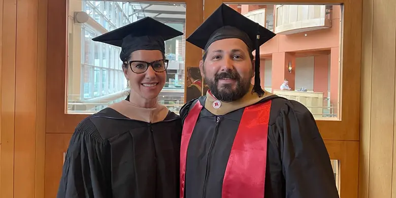 MBA graduating student Evan Gerbino with finance professor Lisa Kaplowitz.