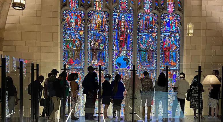 The Mandela Fellows visiting Audible's cathedral office building in Newark.