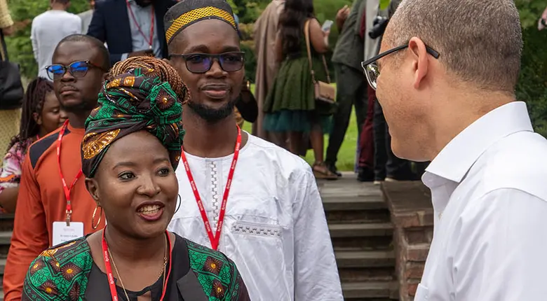 Rutgers University President Jonathan Holloway greeting some of the Mandela Washington Fellows.