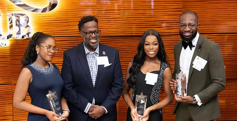 (L-R) Jasmine Clarke (B-STARS), Assistant Dean IDEA Office Charles Brown, Erica Odoemene (B-STARS), Kwaku Agyemang (Road to Wall Street).