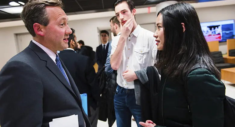 Rutgers alumnus Gary Chropuvka after a speaking appearance at Rutgers Business School.