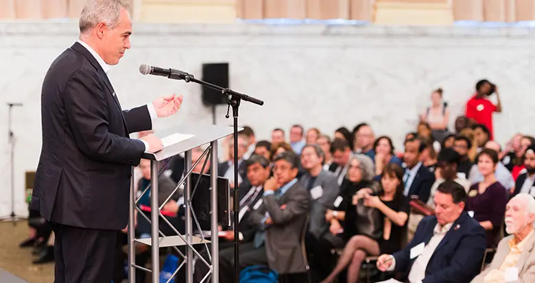 Georgia Tech President Angel Cabrera at 17 Rooms-U event.