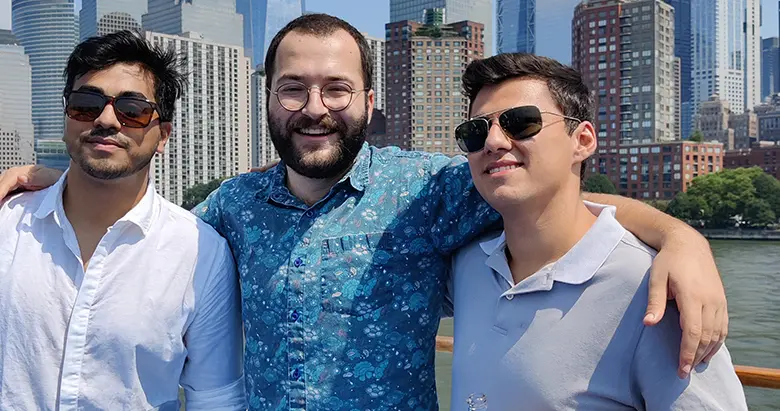 MBA student Siddharth Bal with classmates during a cruise that capped off orientation.