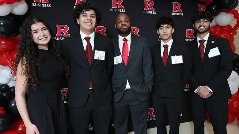Students from Team Pillar Frame pose before the start of the Verizon x RBS Go-to-Market Competition.