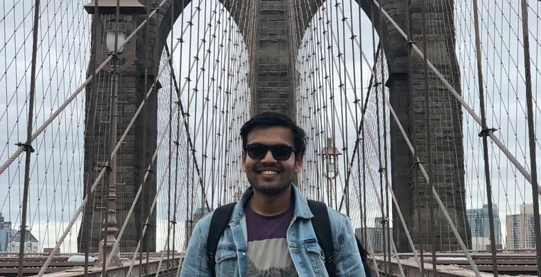 Shweytank Agrawal on the Brooklyn Bridge.