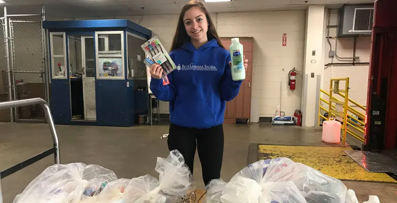 Along with the Beta Gamma Sigma food drive, the group collected toiletry donations to contribute to the Jersey Cares First Night Kits Drive that supports women and children fleeing domestic violence.