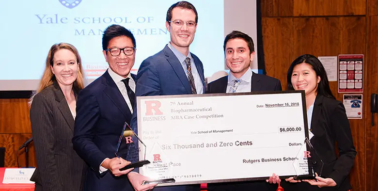 A team from Yale School of Management were first place winners in the Rutgers annual biopharmaceutical case competition.