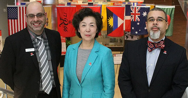 Dean Lei Lei photographed in February with M&T Bank executive. M&T Bank was a presenting sponsor of the New Jersey County College Case Competition in 2017.