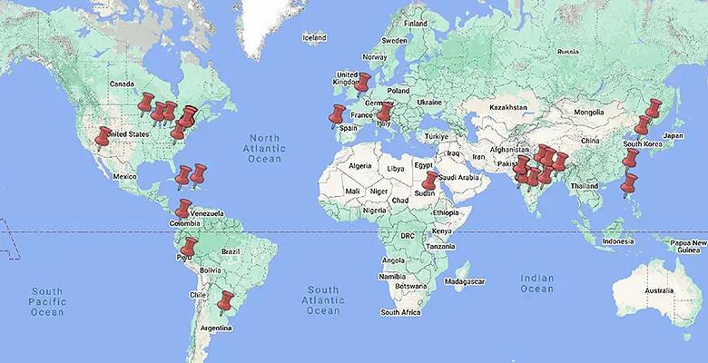 picture of map detailing where emba students come from