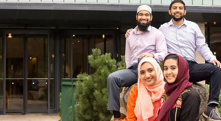 Rutgers Business School student Gia Farooqi, new graduates Hasan Usmani and Moneeb Mian and alumna Hanaa Lakhani refined their idea for Roshni Rides during an intense accelerator program at Hult's International Business School.
