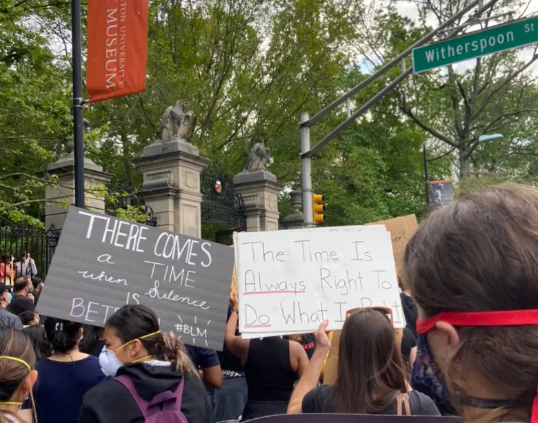 A Black Lives Matter protest stops in downtown Princeton.