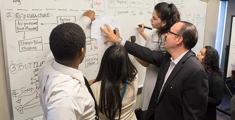 Professor John Impellizerri with students participating in the supply chain program.