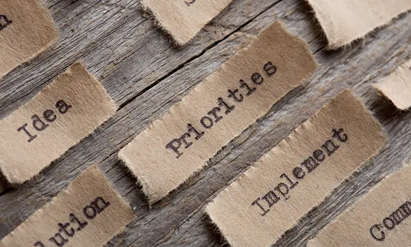Image words such as idea, priorities, implement