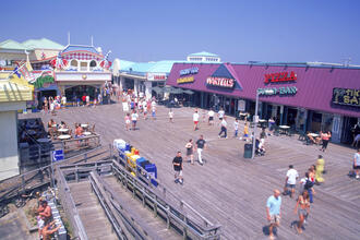 view of people walking along the boardwalk