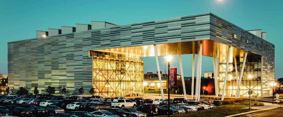 Livingston campus at night
