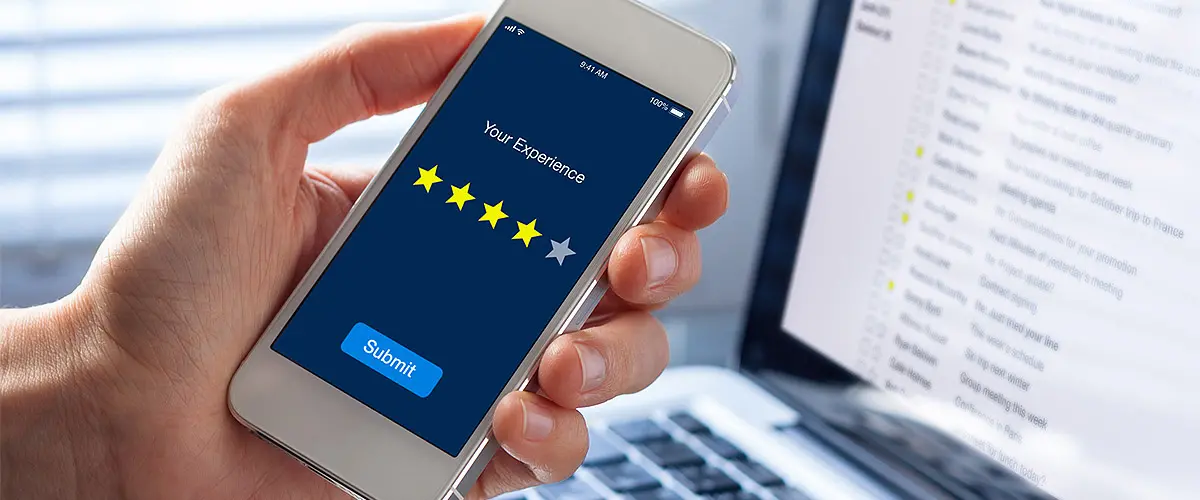 Credit: iStock - A cellphone screen prompting user to rate their experience