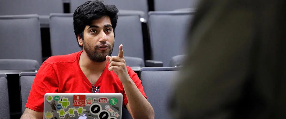 Rutgers student in class. 