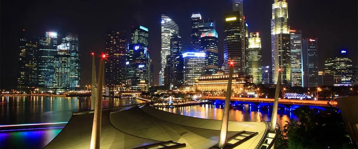 A nighttime shot of the Singapore skyline