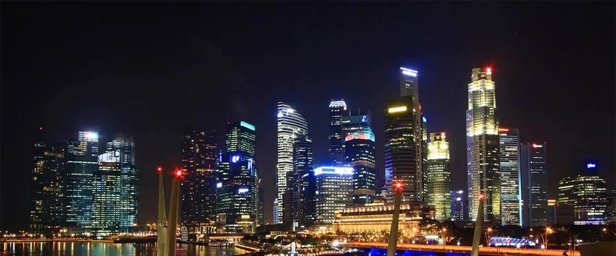 A nighttime shot of the Singapore skyline