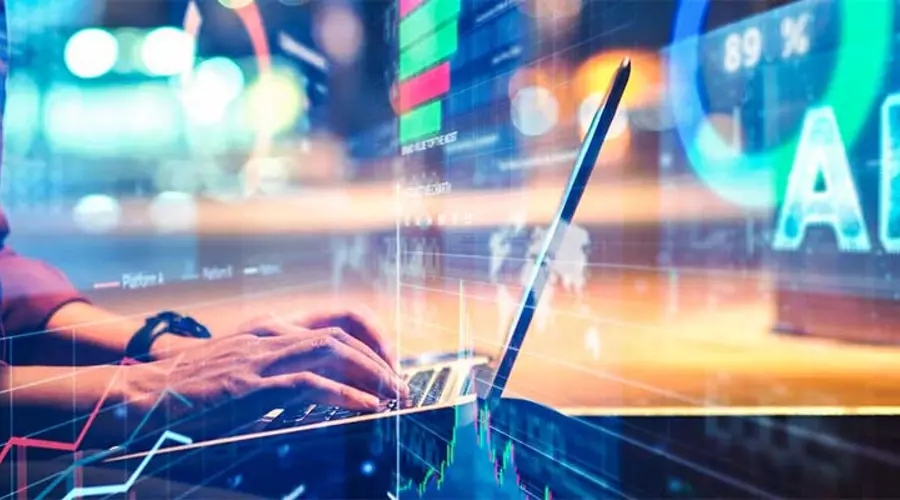 Man Using a Laptop with Business data Analytics